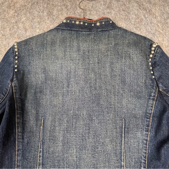 Reba Denim Studded Embroidered Silver Button Western Rodeo Jean Jacket - Sz L - Picture 11 of 16